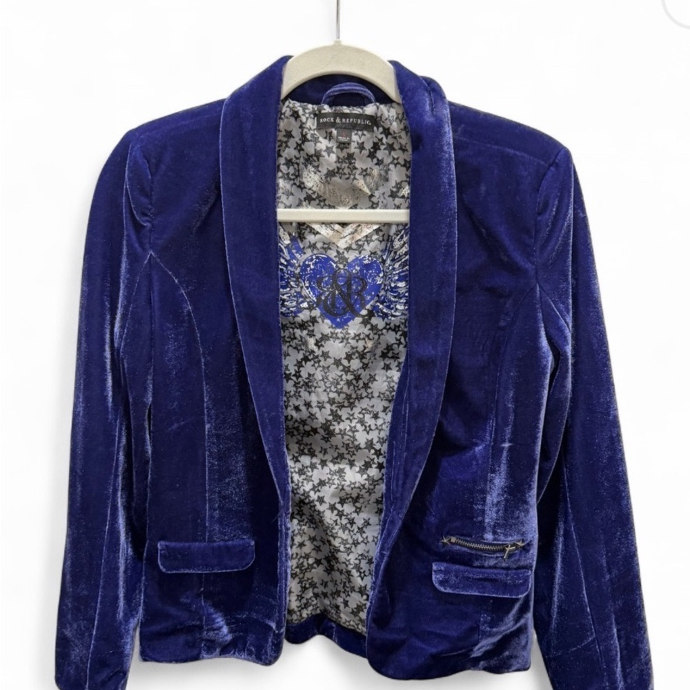 Rock & Republic Women's Velvet Stretch Blazer Jacket - Royal Blue - Picture 1 of 5